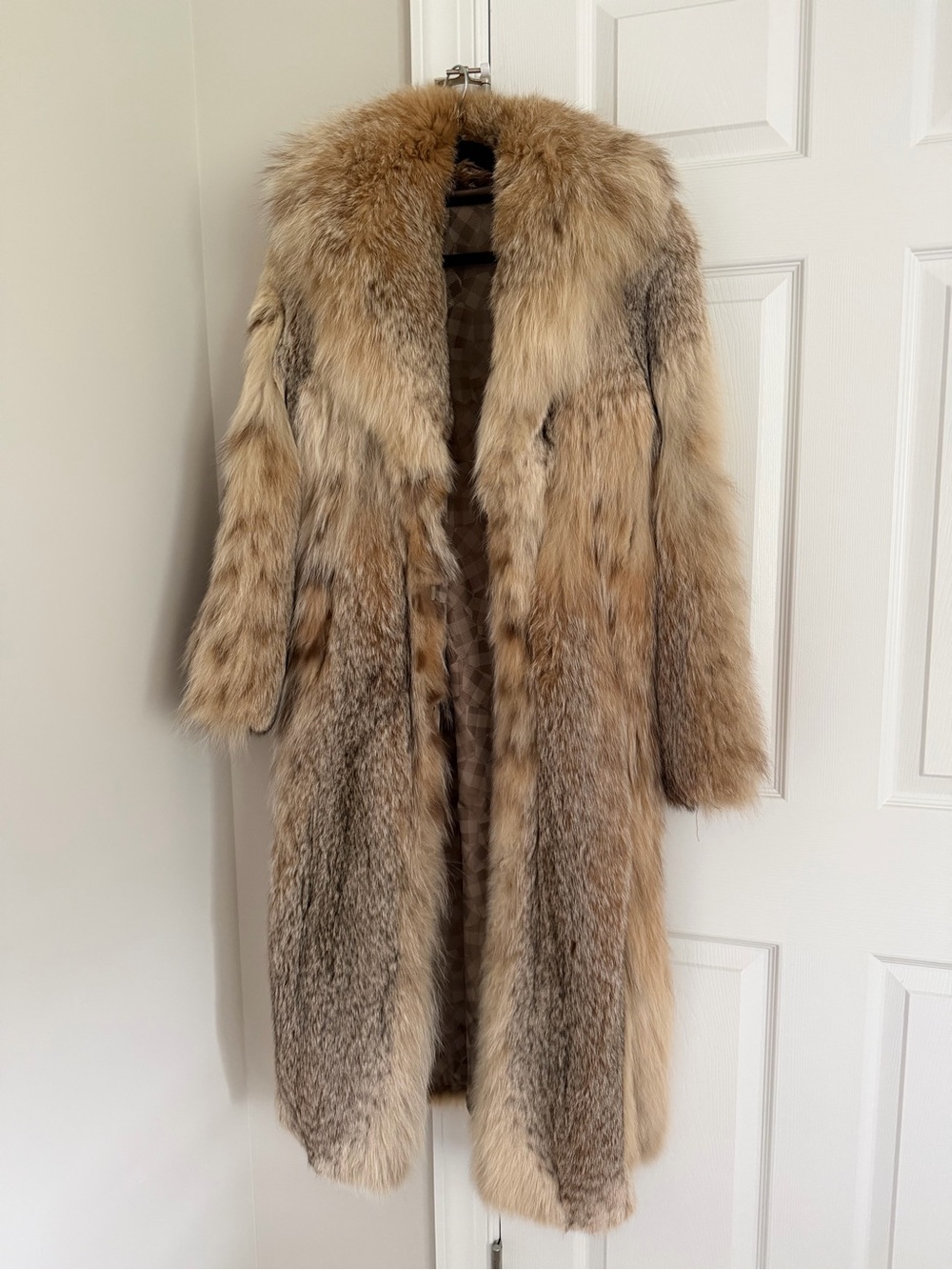 Long Natural Fox Fur Trench Coat - Beige